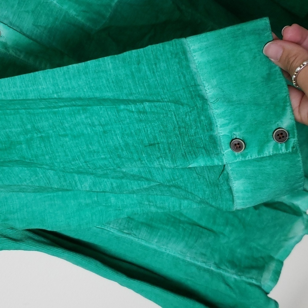 Style & Co bright green casual button up shirt, blouse, swim cover up, stretch - Picture 5 of 7